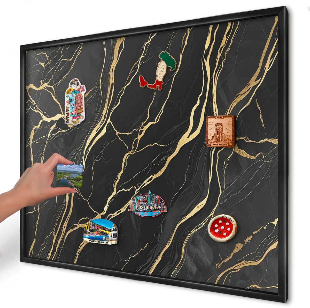 Artprintcave Zwart Magneetbord mit Zwart Frame - 80x60 cm - Luxueuze Golven Bord Voor Magneten - Abstract Memobord Keuken - Abstractie