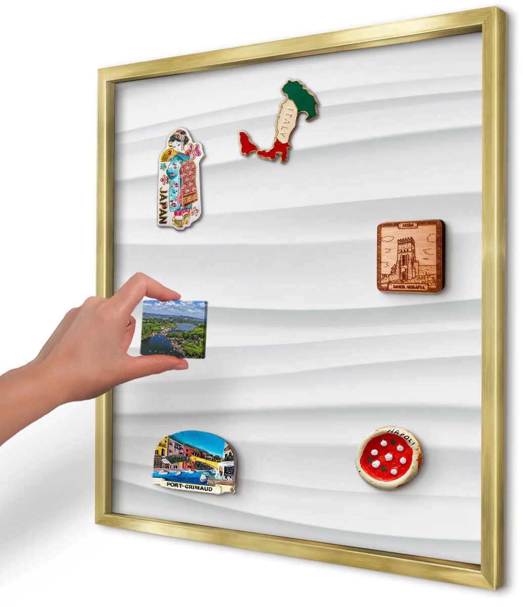 Artprintcave Wit Magneetbord mit Gouden Frame - 50x50 cm - Witte Golven Bord Voor Magneten - Minimalist Magnetisch Bord Voor Magneten - Achtergronden En Patronen