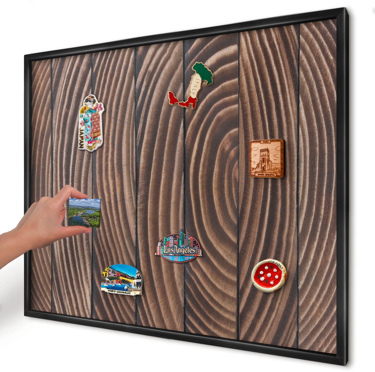 Artprintcave Bruin Magneetbord mit Zwart Frame - 80x60 cm - Houtstructuur Magneet Bord mit Frame - Rustiek Magnetisch Bord - Texturen