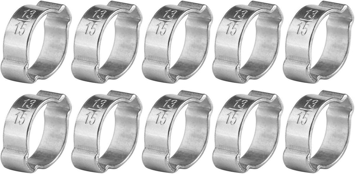 10 stuks klemmen, veerclip, slang, slangklemmen van roestvrij staal, twee-oor (13-15 mm)