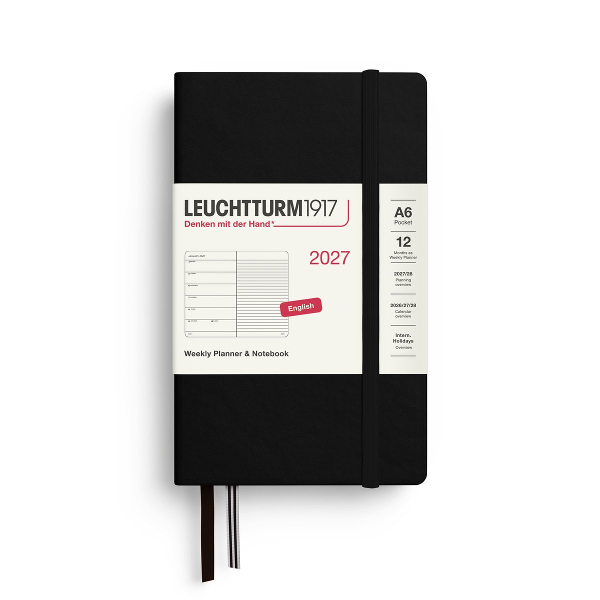 Leuchtturm1917 - 2027 - Zak Agenda en Notitieboek - A6 Pocket 9x15cm - black - hardcover