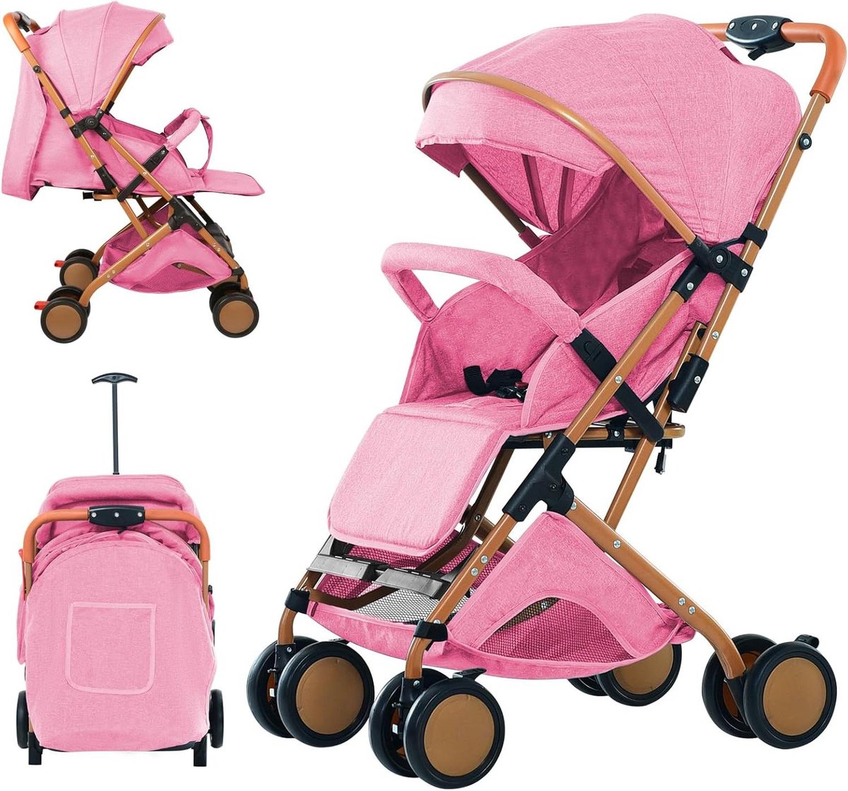 Kinderwagen Lichtgewicht - Compacte buggy - Baby Vervoeren - Verstelbaar Zitten Liggen - 45 x 98 cm - Roze