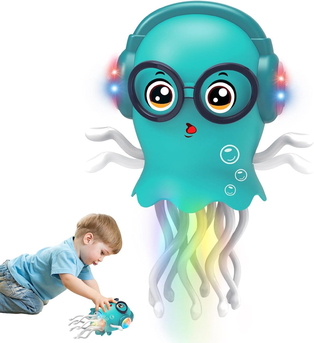 Kwallen Baby Speelgoed, Elektrisch Kruipend Kwallen Speelgoed, Elektrisch Dansend Speelgoeds, Kruipspeelgoed met Lichtjes en Muziek, Cadeau Voor Jongens Meisjes
