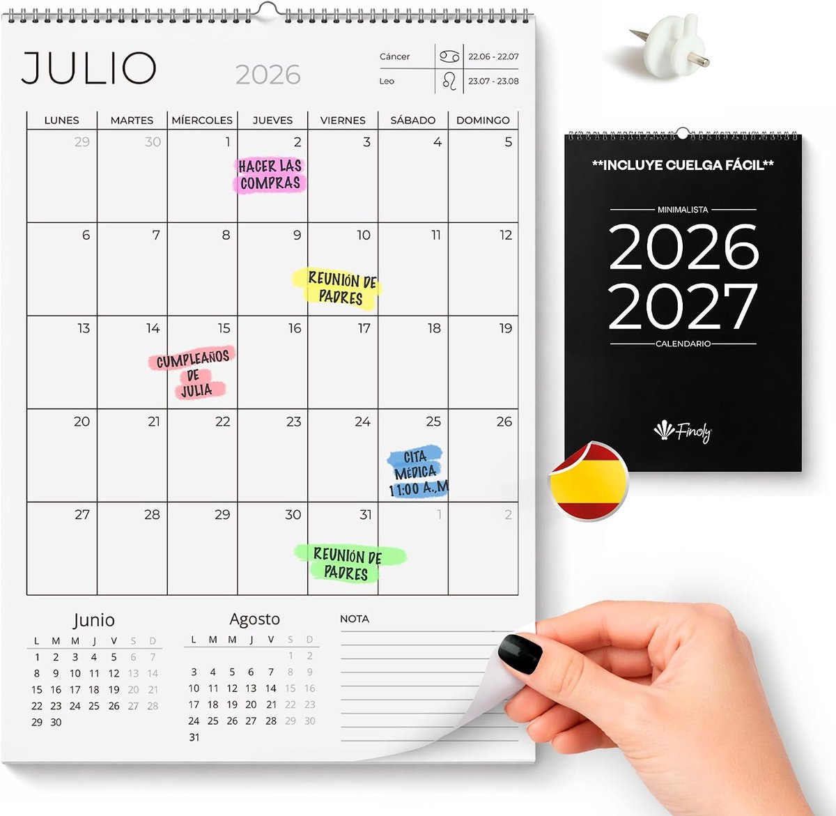 Wandkalender 2026 A4 - Spaans - 18 maanden - Familie planner - SnelShoppen