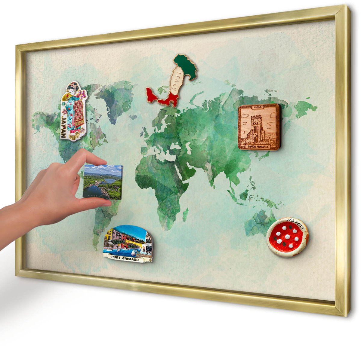 Artprintcave Groente Magneetbord mit Gouden Frame - 60x40 cm - Wereldkaart Wandbord Magnetisch - Waterverf Magnetisch Bord Voor Magneten - Kaarten