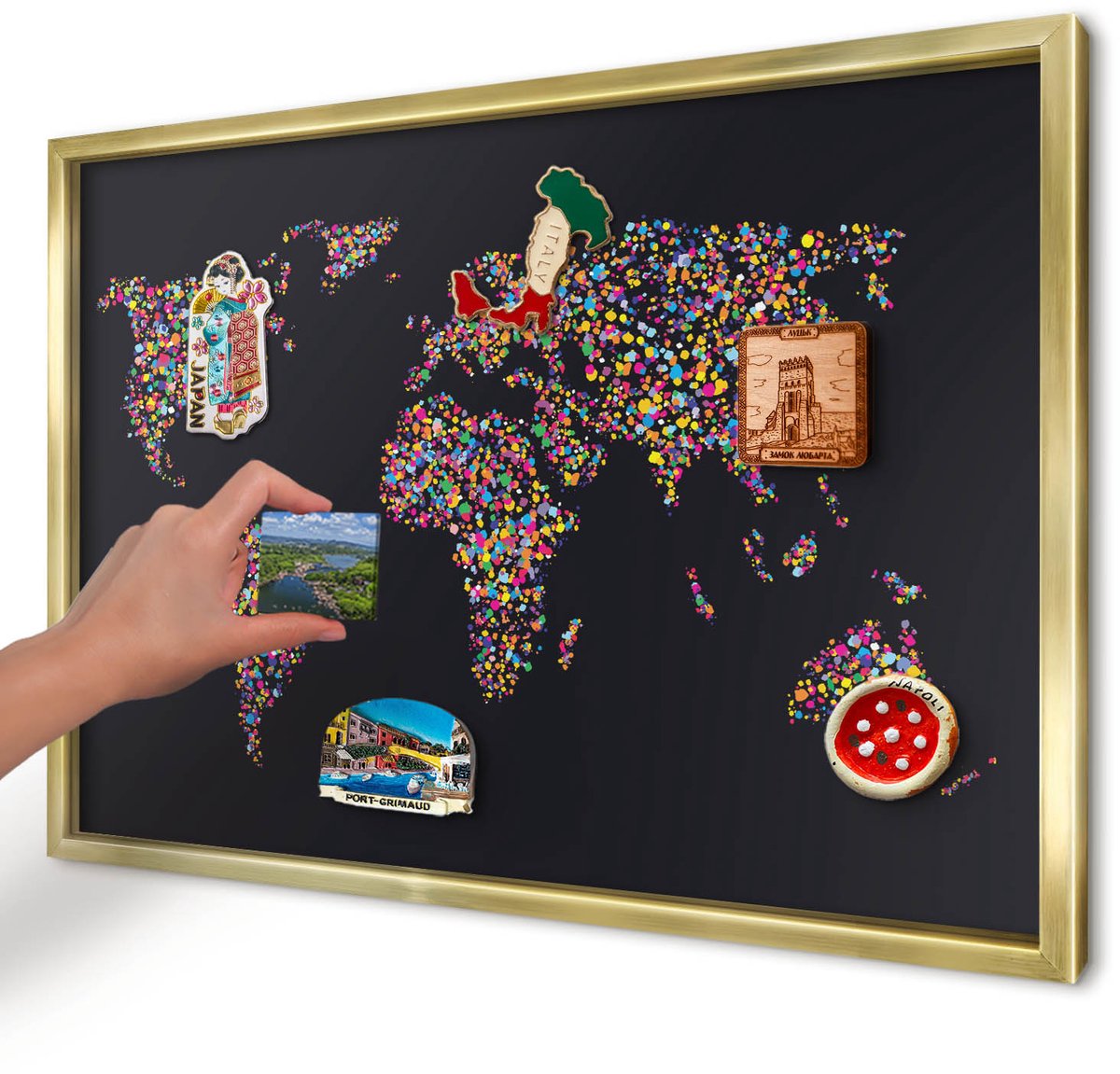 Artprintcave Zwart Magneetbord mit Gouden Frame - 60x40 cm - Kleurenkaart Magnetisch Bord - Abstract Magneetbord Voor Foto's - Kaarten