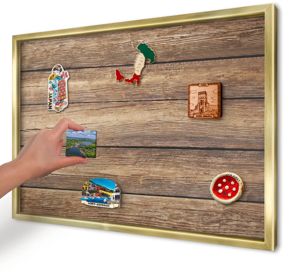 Artprintcave Bruin Magneetbord mit Gouden Frame - 60x40 cm - Houtstructuur Magnetisch Bord Voor Magneten - Rustiek Magneet Bord mit Frame - Texturen