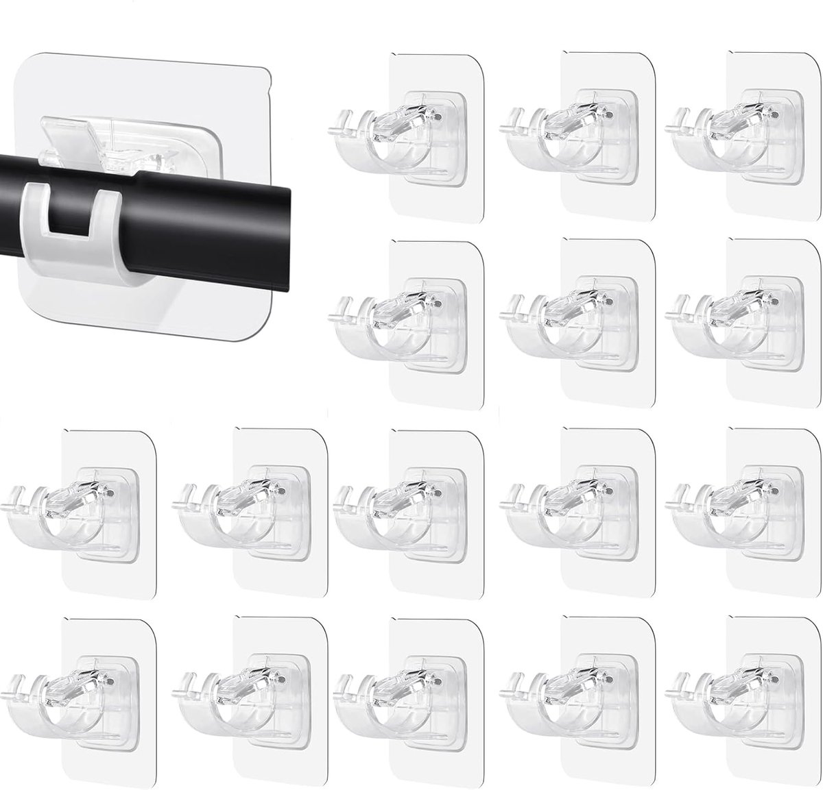 Curtain rod clamps 16 stuks - zelfklevend - zonder boren - ideaal voor keuken en badkamer - ShopVlot