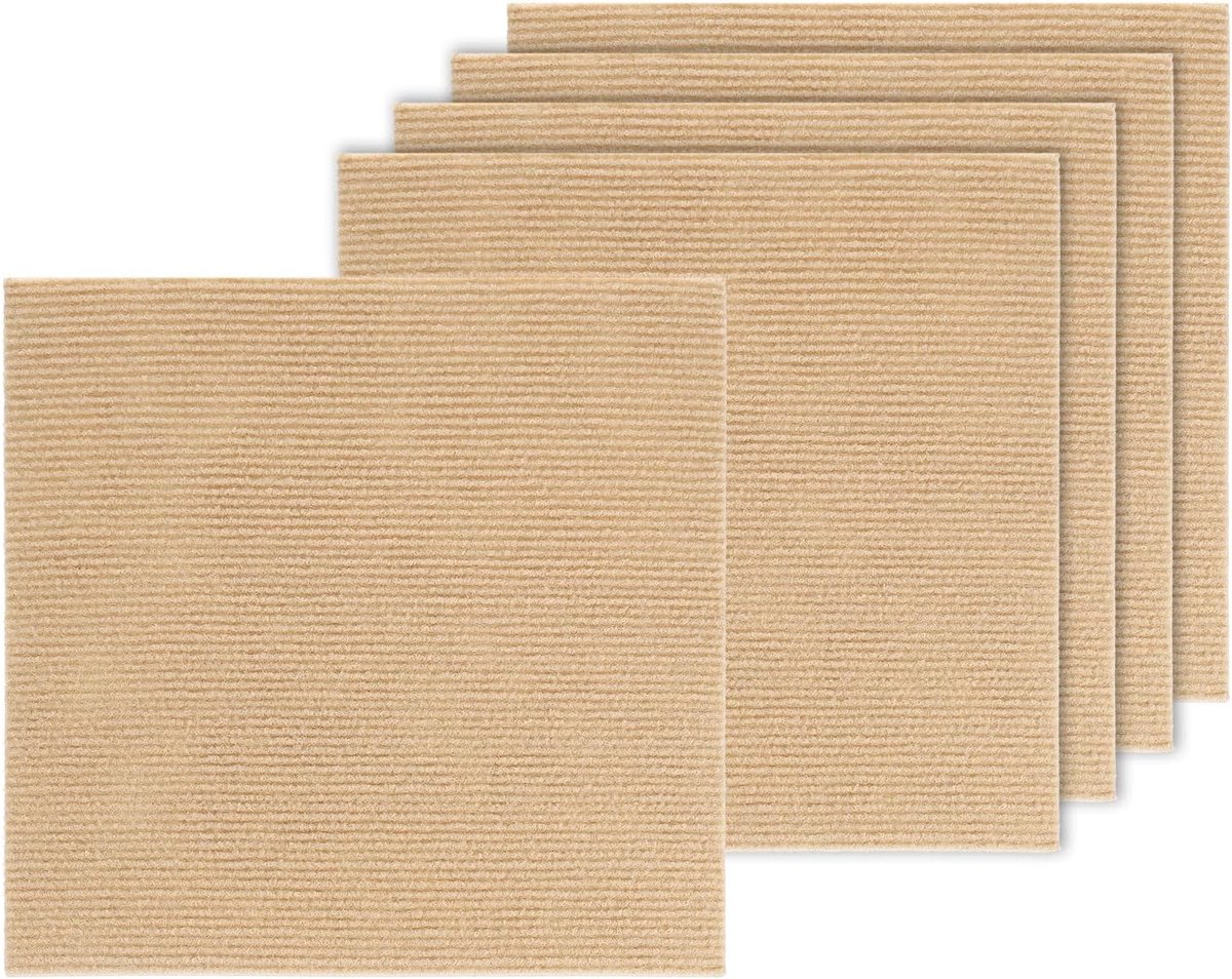 SnelShoppen - Pack van 5 Zelfklevende Tapijttegels 30x30 cm Antislip Zelfklevende Tapijttegels voor Doe-Het-Zelf Vloertegels in Khaki voor Slaapkamer,