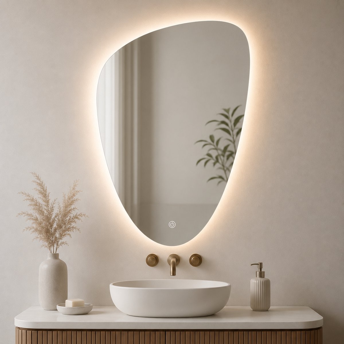 SensaHome Adrian Badkamerspiegel met LED Verlichting - Dimbaar - 2700K/4500K/6400K - Asymmetrisch - 55x80cm
