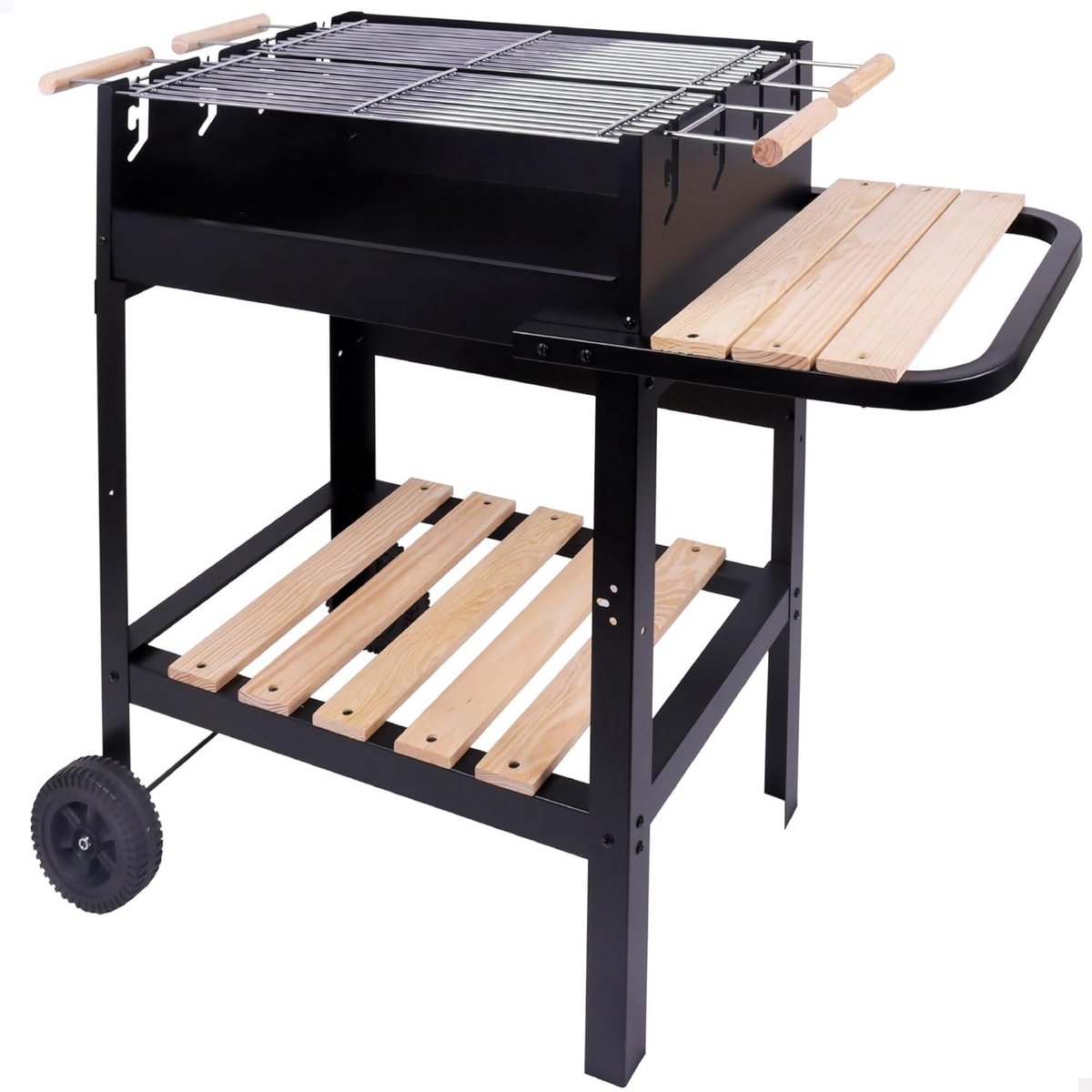 Houtskoolbarbecue met dubbele grill - Emailleren met houtafwerking - 3 verstelbare hoogtes - Perfect voor 10 personen - ShopVlot