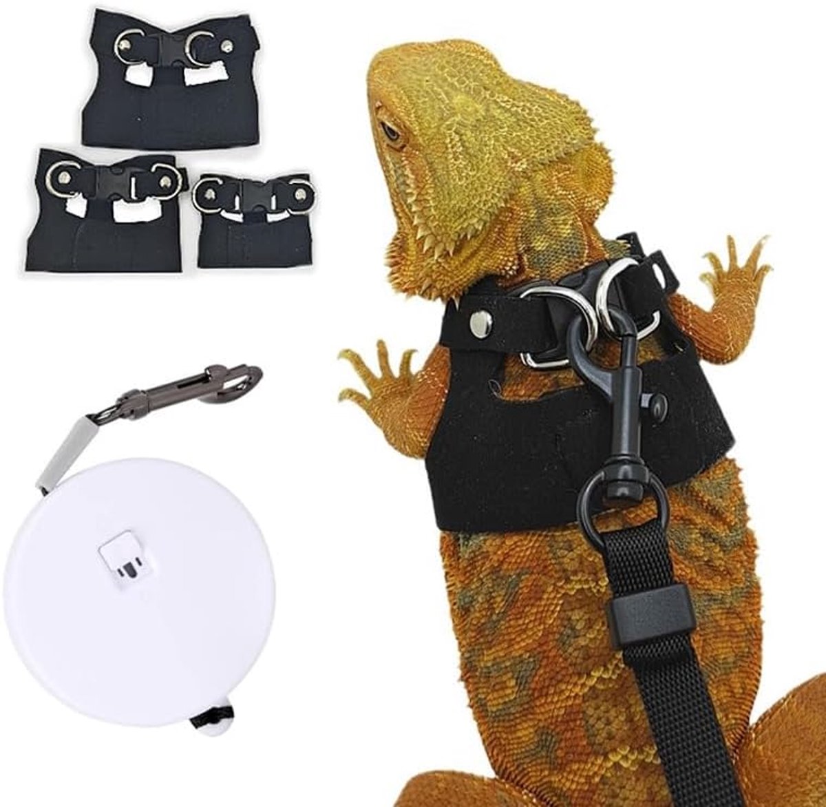 Dragon Leash - Pack van 3 maten, verstelbare reptielen uitje, verstelbaar zacht lederen hagedis harnas met intrekbare riem, tractietouw voor kleine dieren, wandelvest, accessoires voor