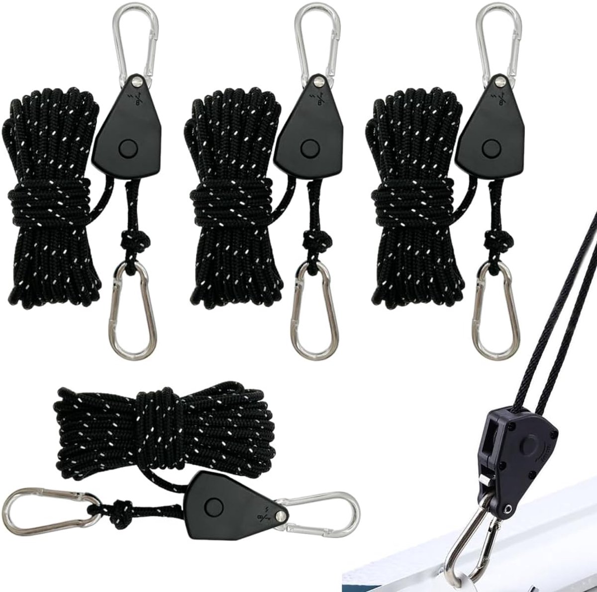 4 reflecterende scheerlijnen met 4 m 4 mm spanner voor tent, zonnezeil, buiten