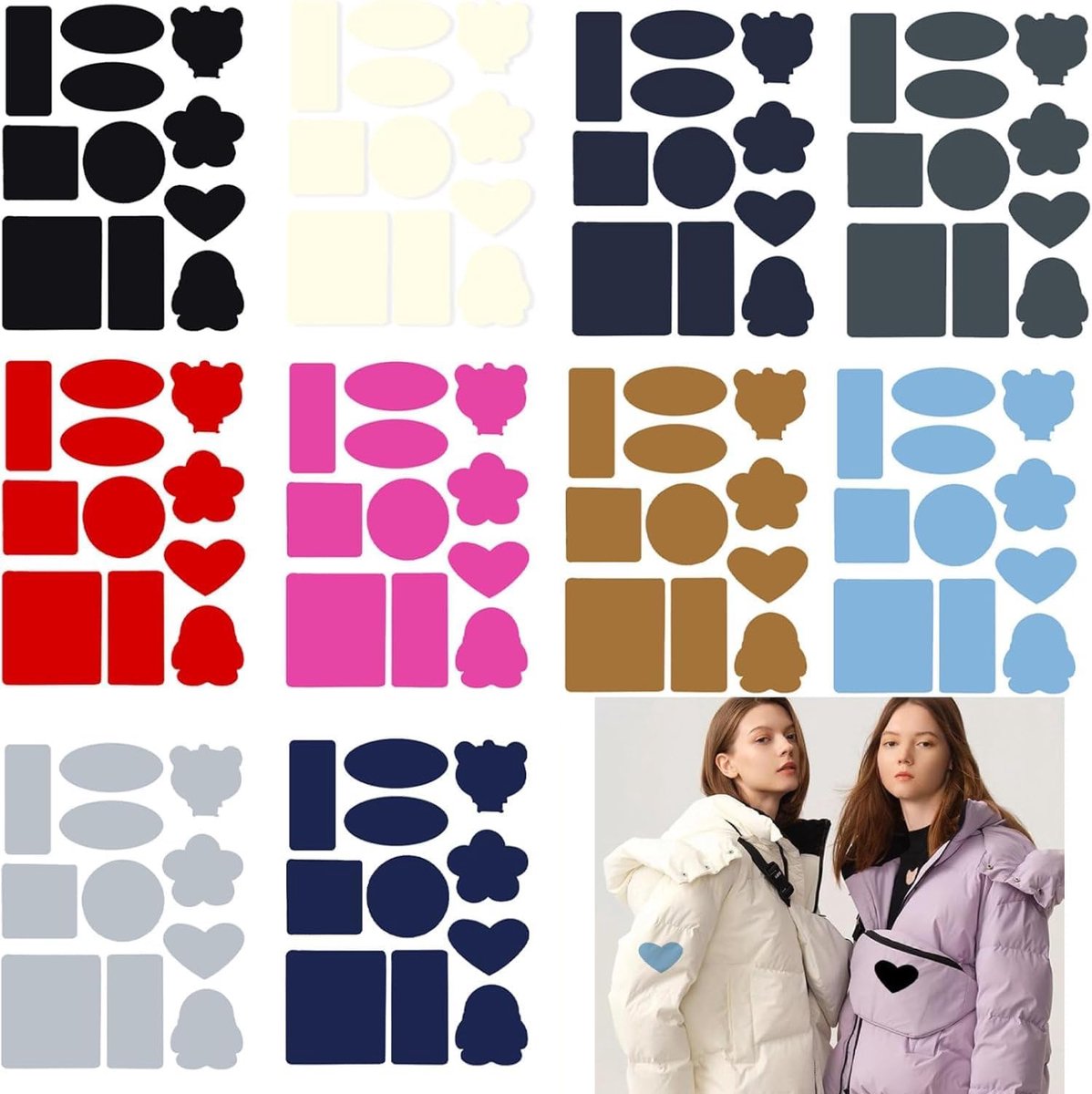 10 vellen donsjack patches reparatieset, 110 stuks zelfklevende stoffen patches, waterdichte nylon stickers, meerdere kleuren donsjack patches reparatie voor jassen, bovenkleding, slaapzak
