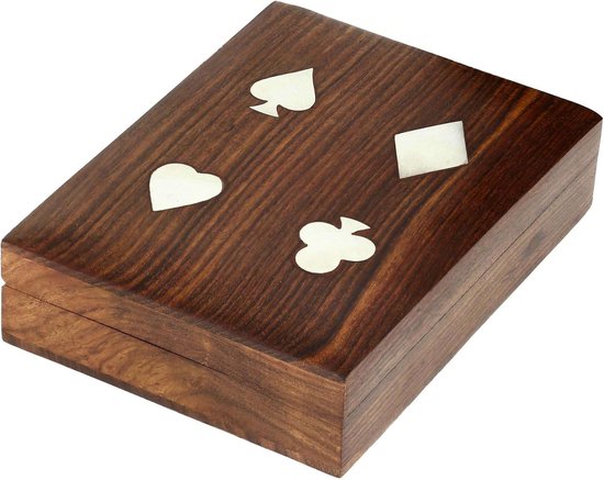Handgemaakte Decoratieve Houten Dubbeldeks Speelkaart Doos Houder Opbergkoffer Organizer met 2 set 'Ace' speelkaarten messing inlay beste cadeau voor hem haar 15 x 10 x 4,75 cm — afbeelding 4