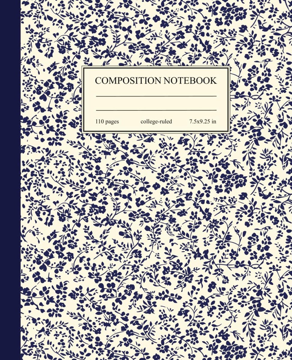 Schrift A5 - Vintage Blauwe Bloemmotief - College Ruled - Perfect voor School en Werk - ShopVlot