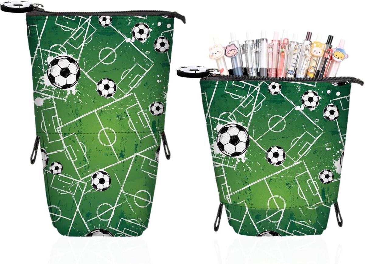 Pencil case 2-in-1 - telescopisch - voetbal mintgroen - voor schoolgebruik - ShopVlot
