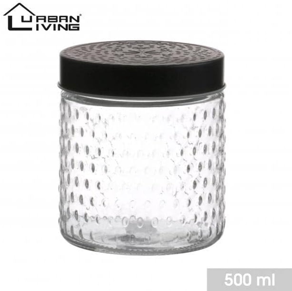 Opslagpot 500ml - Ronde Glas - Zwart Matte Deksel - Duurzaam - SnelShoppen