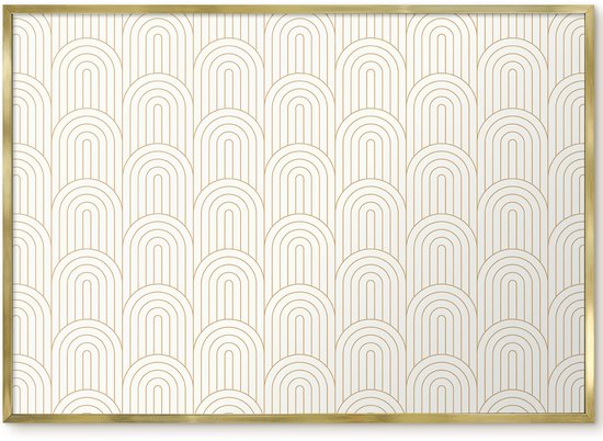 Magnetisch bord met gouden frame en een beige achtergrond met een repetitief patroon van gouden bogen.