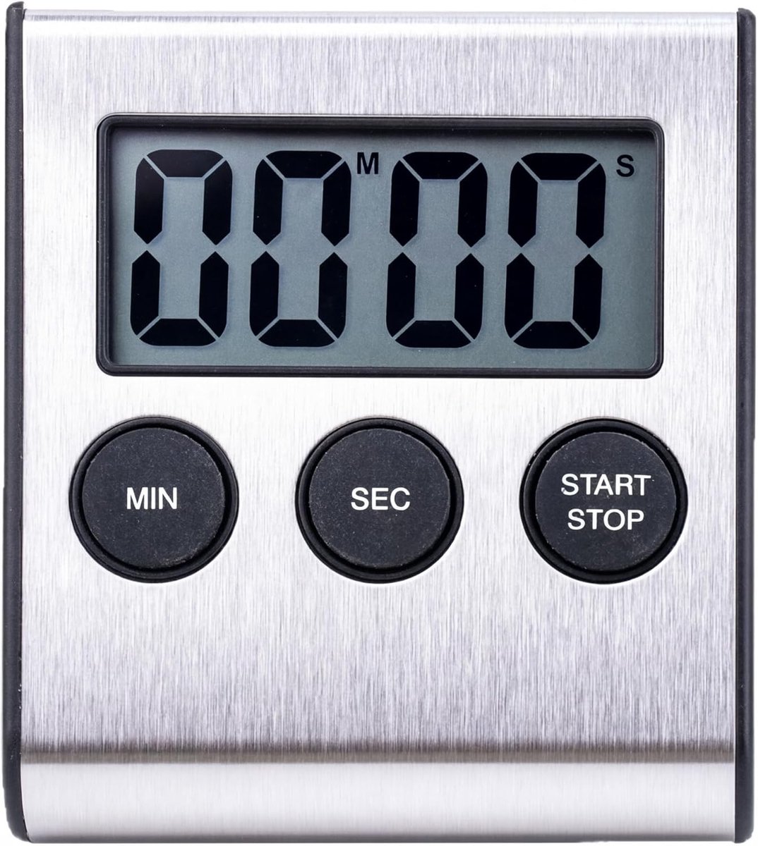 Keukentimer, digitaal, roestvrij staal, korte wekker, keuken, magnetisch, eierwekker, digitale wekker met luid alarm, timer, digitaal voor koken, bakken, sport, huiswerk, zilver (batterij meegeleverd)