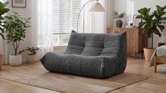 2 Persoons Vloersofa 135 cm – Lounge Vloerbank – Schuimvulling – Grijze Bekleding – Antislip Onderkant – Woonkamer & TV