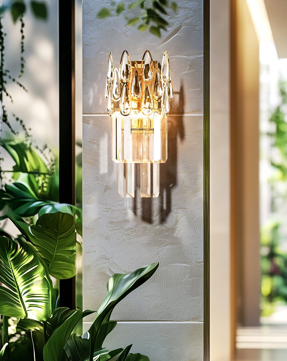 Vrygle Kristallen Wandlamp Goud – Moderne LED Wandverlichting met 3 Lichtkleuren- Inclusief lampen - voor Slaapkamer & Woonkamer