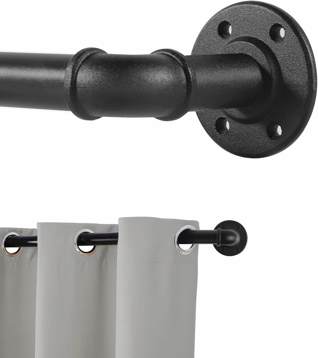 Zwarte Gordijnroede - Metaal Industrieel - Uitschuifbaar 80-218cm - Duurzaam Design - Voor Alle Gordijntypen