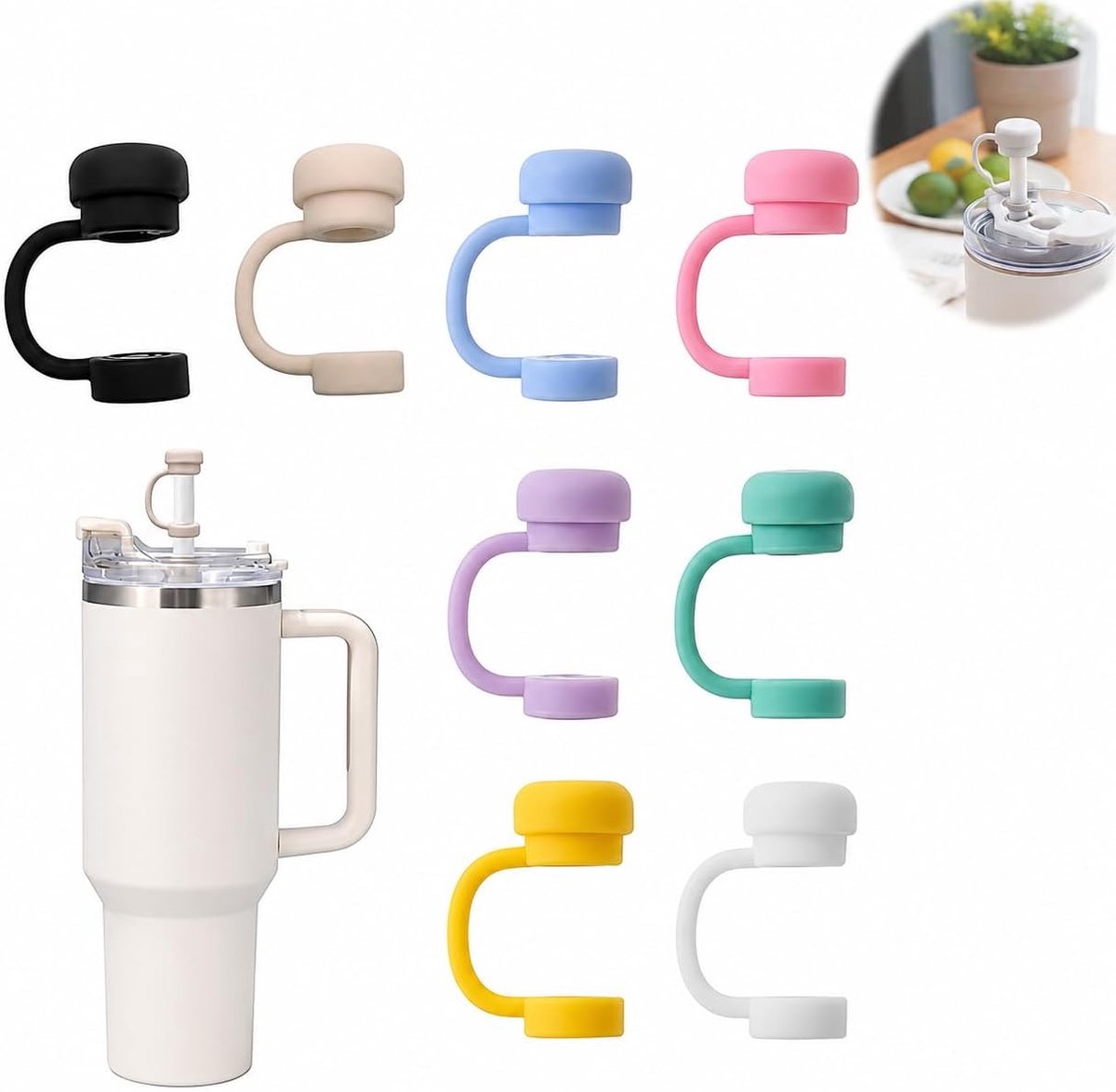 8 Stuks Rietjesafdekkingen voor Stanley Beker-accessoires, Siliconen Stofdichte Rietjesdoppen, Herbruikbare Doppen in 8 Kleuren, Compatibel met 10mm Rietjes
