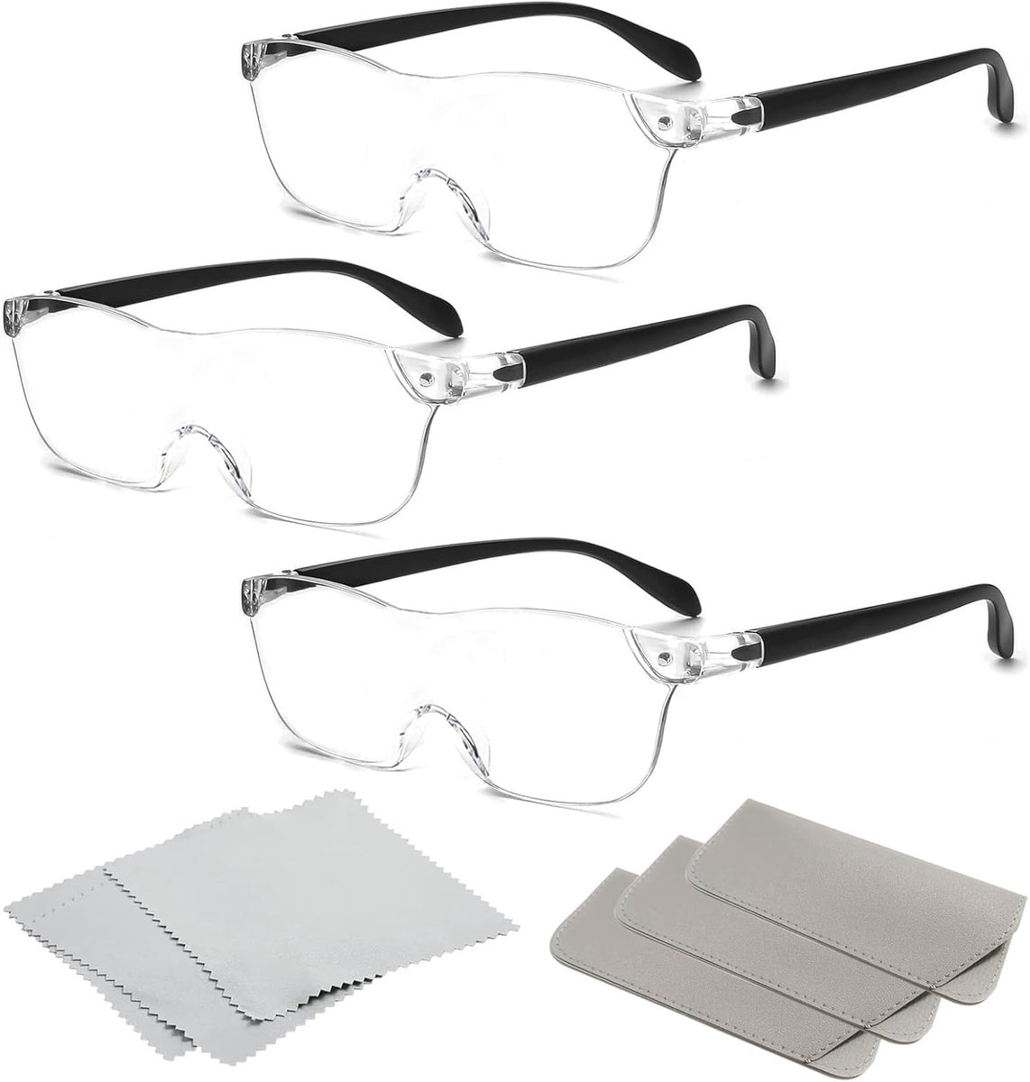 300%, 500%, 800% Vergrootglazen - 3 Stuks Draagbare Loep, Handsfree Loep voor Slechtzienden, Anti-Blauwlicht Leesloep, Leesbril voor Hobby's en Nauwkeurig Werk (Zonder Verlichting)