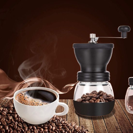 Handmatige Koffiebonenmaler met 2 Glazen Potten, Keramische Maalschijven, Draagbare Koffiemolen voor Camping en Thuisgebruik — afbeelding 4