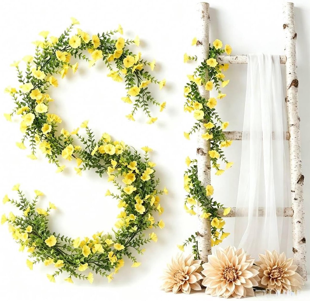 Kunstbloemen, geel, 2,4 m, 236 bloemen, kunstbalkonplanten