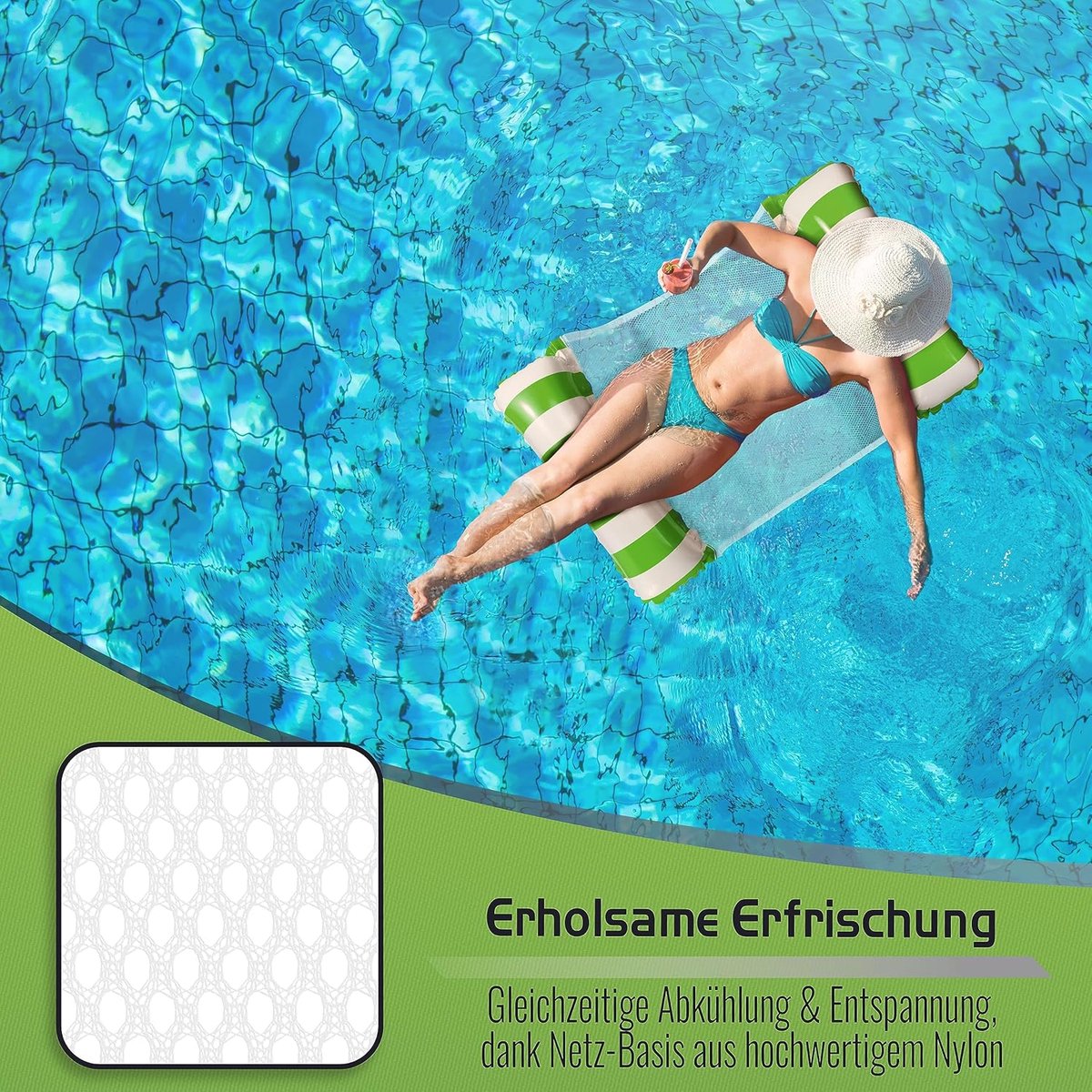 Opblaasbare waterhangmat, luchtmatras met 2 luchtkamers en nylon net voor zwembad, drijvende watermatras, relaxbed voor volwassenen en kinderen, zomerzwembadaccessoires