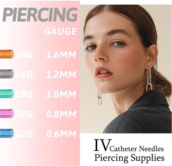 10 stuks piercingnaalden, katheter, piercing, naald met clip, wegwerp — afbeelding 2