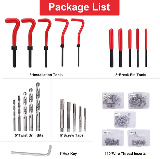 Reparatieset voor metrische schroefdraad 131 stuks — afbeelding 2