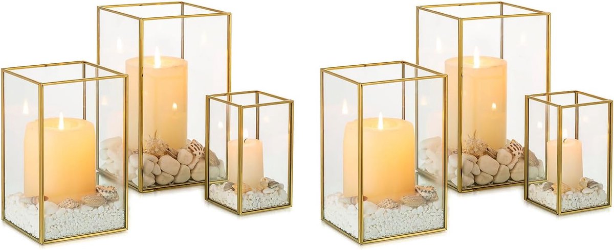 Orkaan Kaarsenhouders Glas - 6 Stuks Gouden Lantaarn Gehard Glas