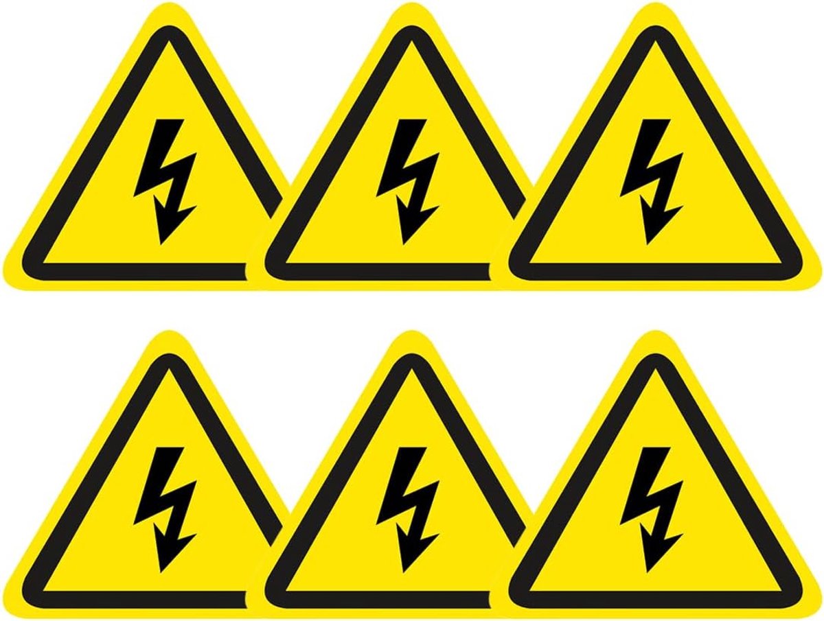 risicostickers, 6 stuks, zelfklevend, driehoekig bord, waarschuwing voor hoogspanning, waarschuwing voor hoogspanning, waarschuwingssignaal, elektrisch vierkant, driehoek met