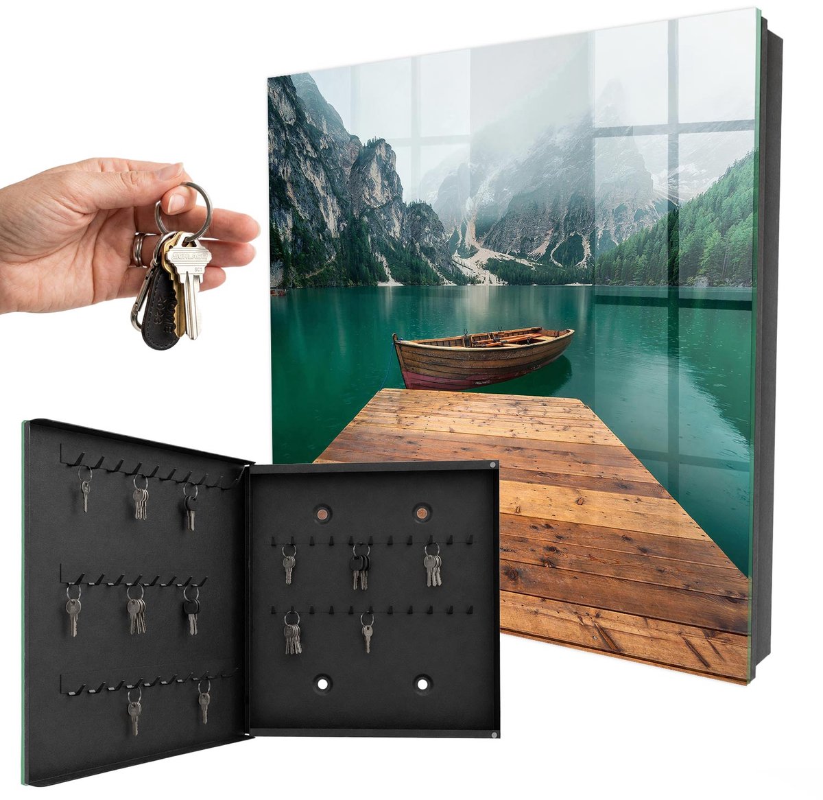 WallMuralia - Sleutelkast - 30x30x5 cm - met 50 haken - Bergmeer Sleutelkastje Huis - Groente Sleutelbox - Linksopenend - Zwart interieur