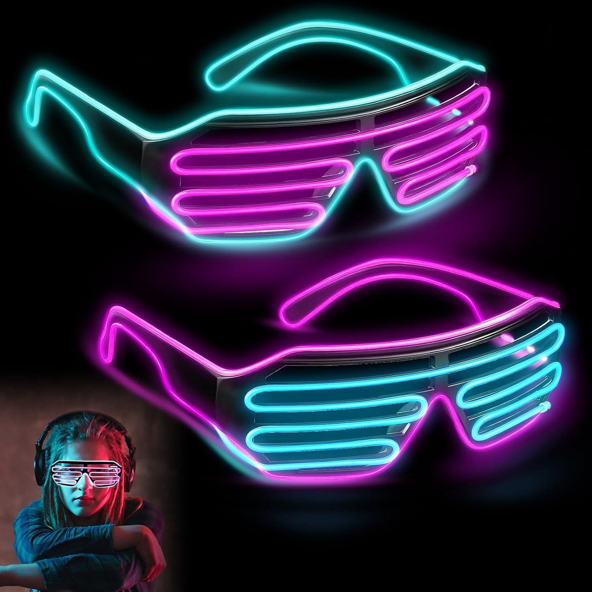 party, neon rave glazen, 2 stuks led-glazen, partybril, verlichting