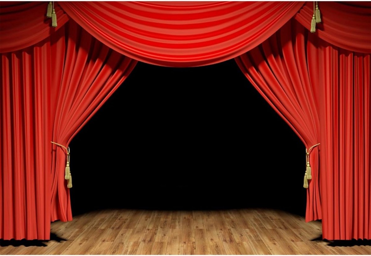 3 x 2 m vinyl podium scènes foto achtergrond rood gordijn vintage