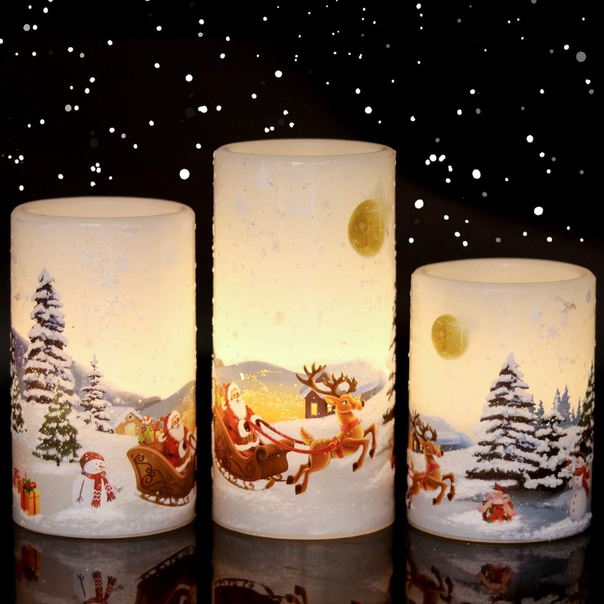 vlamloze kaarsen flickerend met 6U timer, 3-pack kerstman sticker