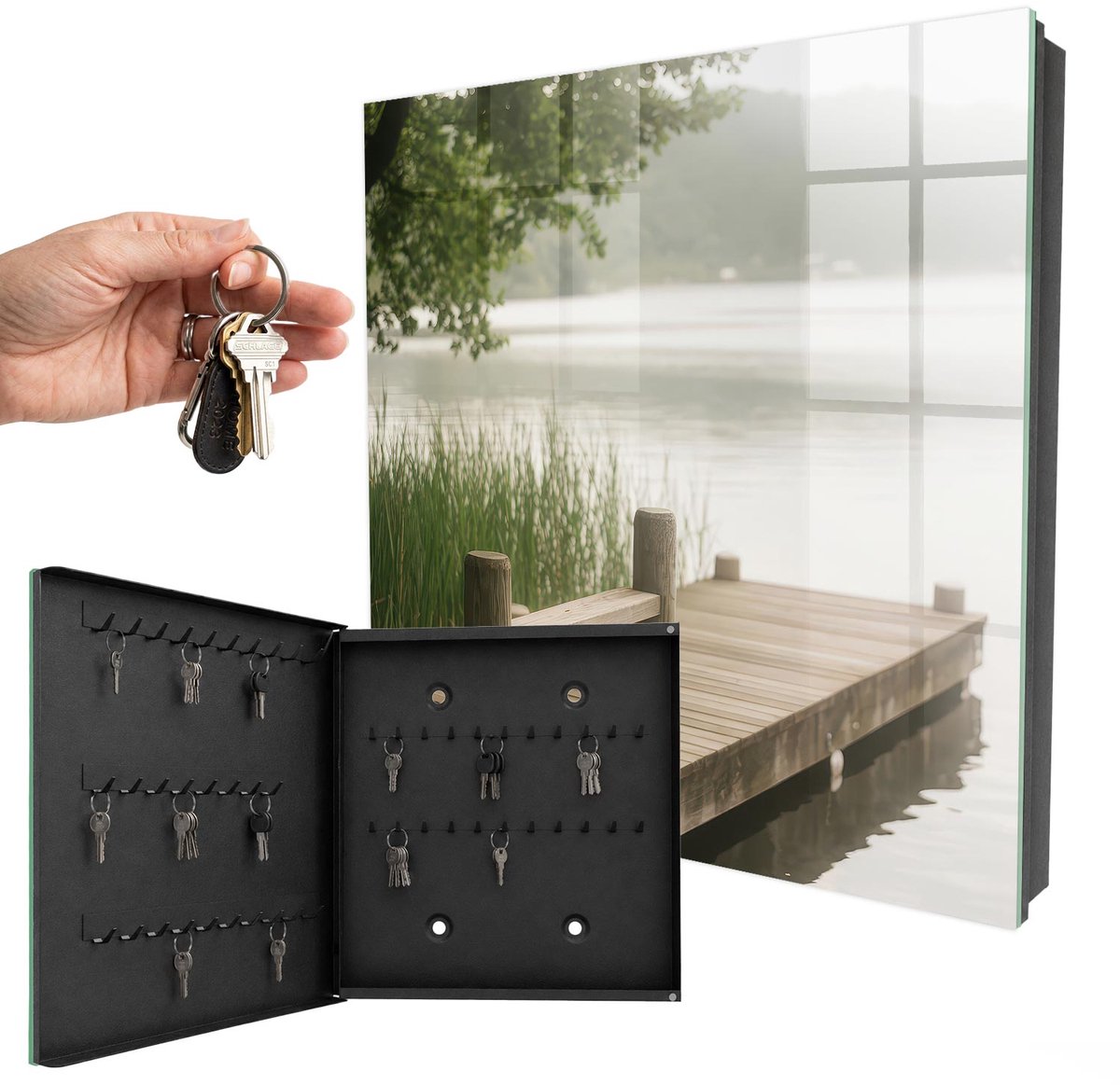 WallMuralia - Sleutelkast - 30x30x5 cm - met 50 haken - Meer Van Vrede Sleutelkastje Klein - Groente Sleutelbox - Linksopenend - Zwart interieur