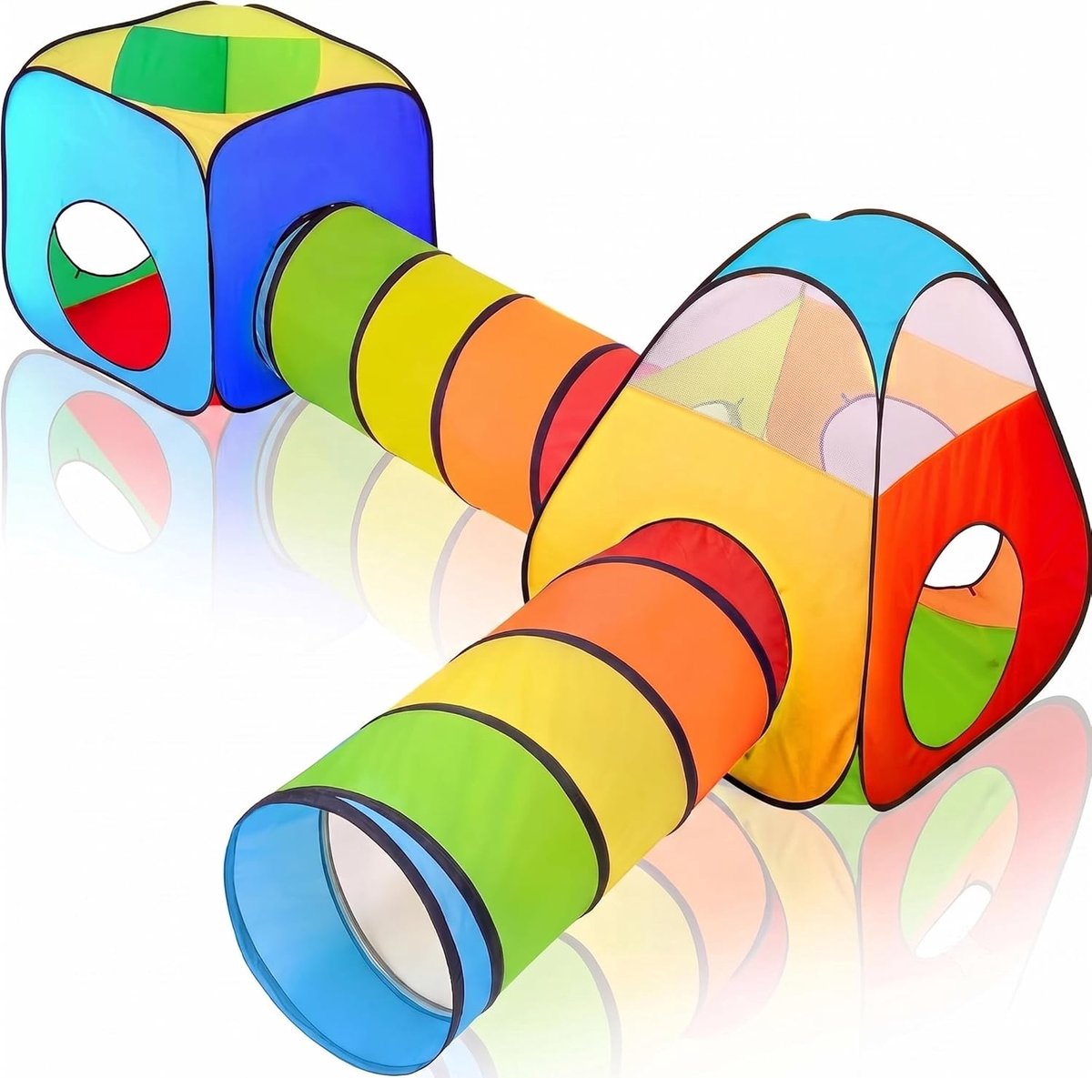 4-in-1 Tent voor Kinderen: 2 Huisjes van Stof + 2 Speeltunnels, Opvouwbaar, Box, Tuin, Outdoor, Indoorspeelgoed, Tipi B