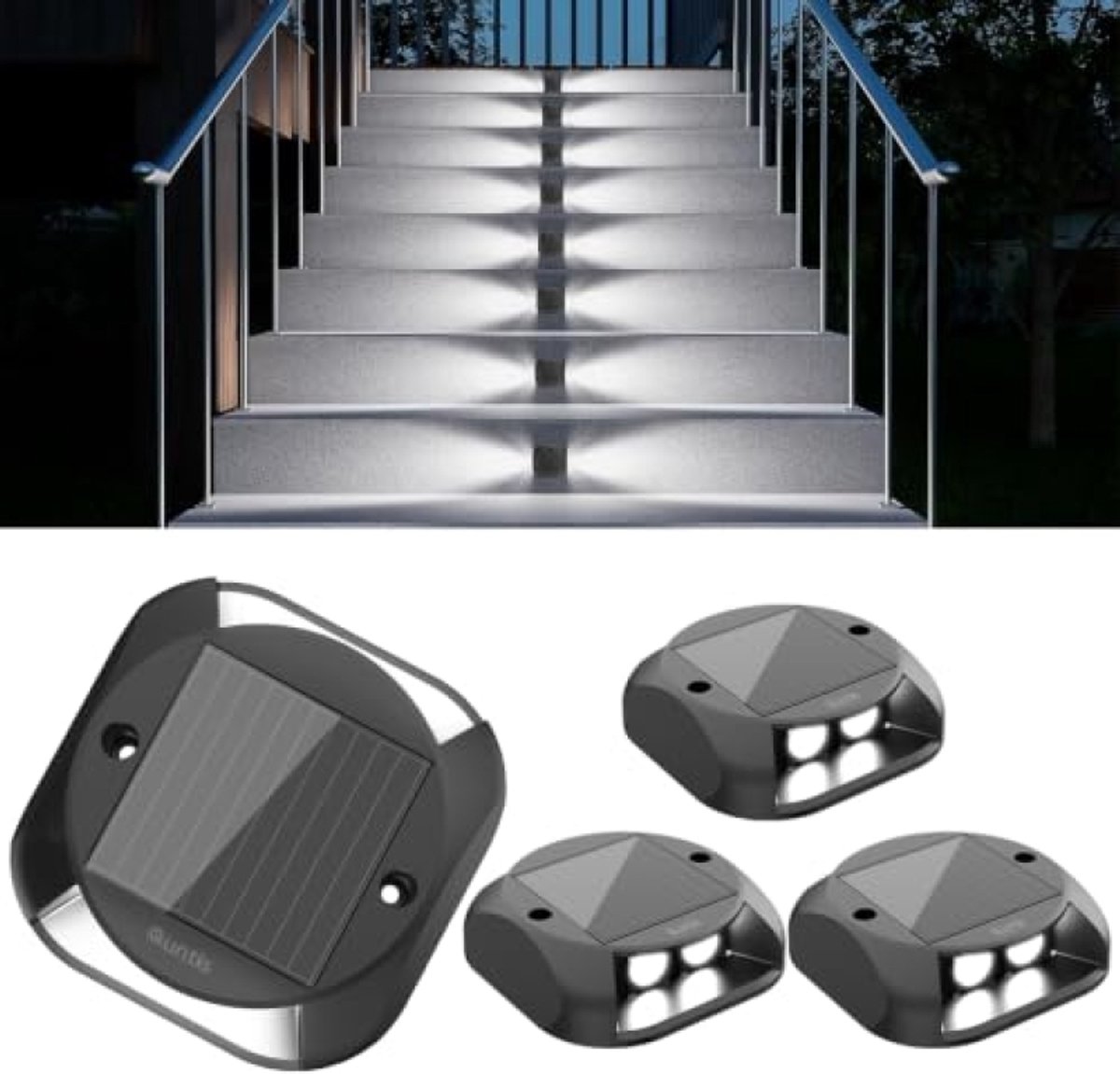 ModernStore 4 stuks solar vloerlampen, IP65 waterdicht, drukbestendig 3 ton, koelwit 6500K, voor oprit, trap, tuin, terras