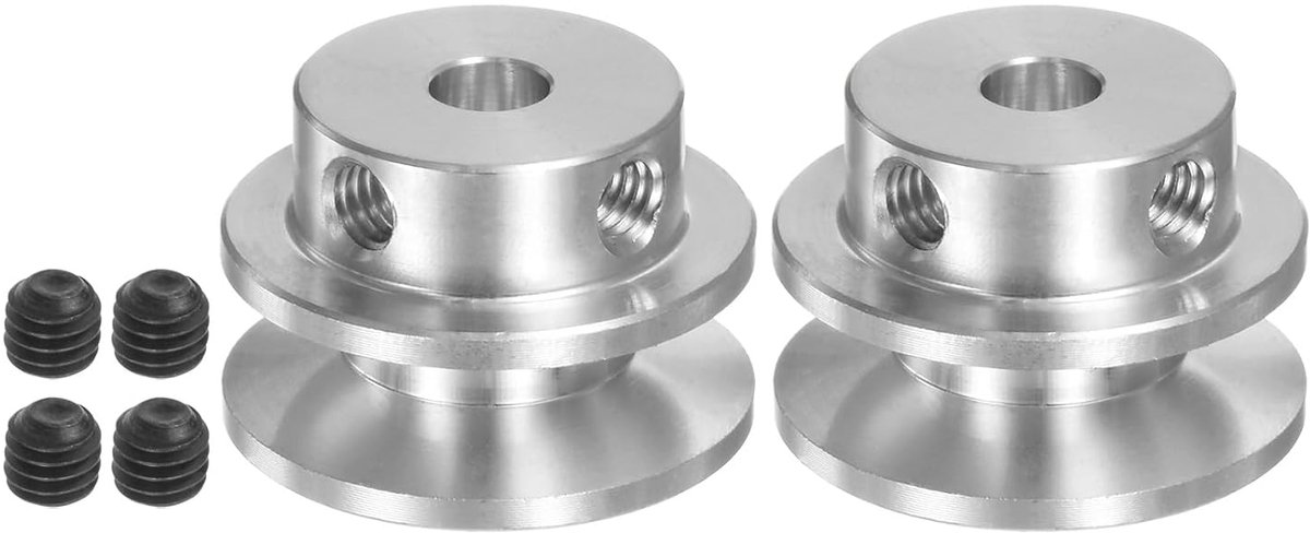Set van 2 V-riemschijven met 5 mm boring, diameter 22 mm, OD, enkele groef van aluminiumlegering, voor ronde riemen van PU met 3-5 mm boormachine-motoras