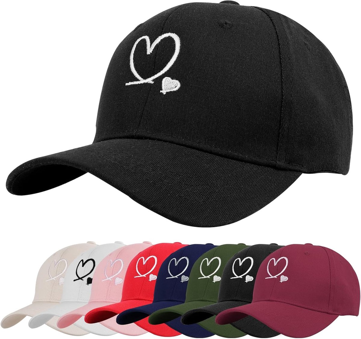 Unisex Hart Geborduurde Baseball Cap - Verstelbare Katoen Ademend Uv