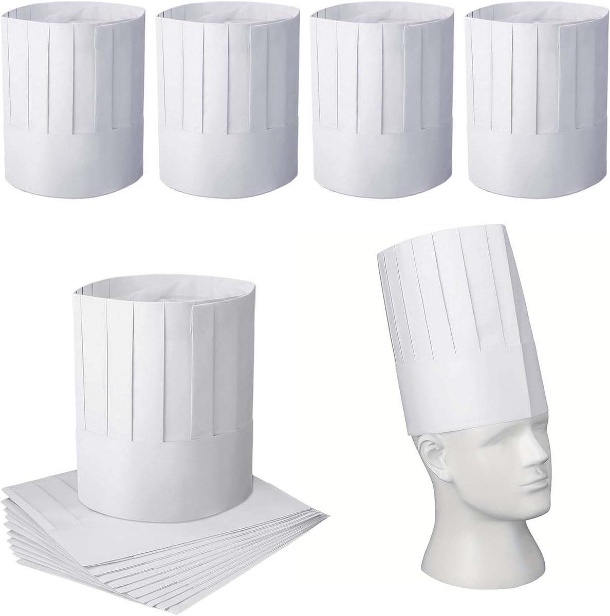 20 stuks papieren kookmutsen, volwassenen, uniseks, kookmuts