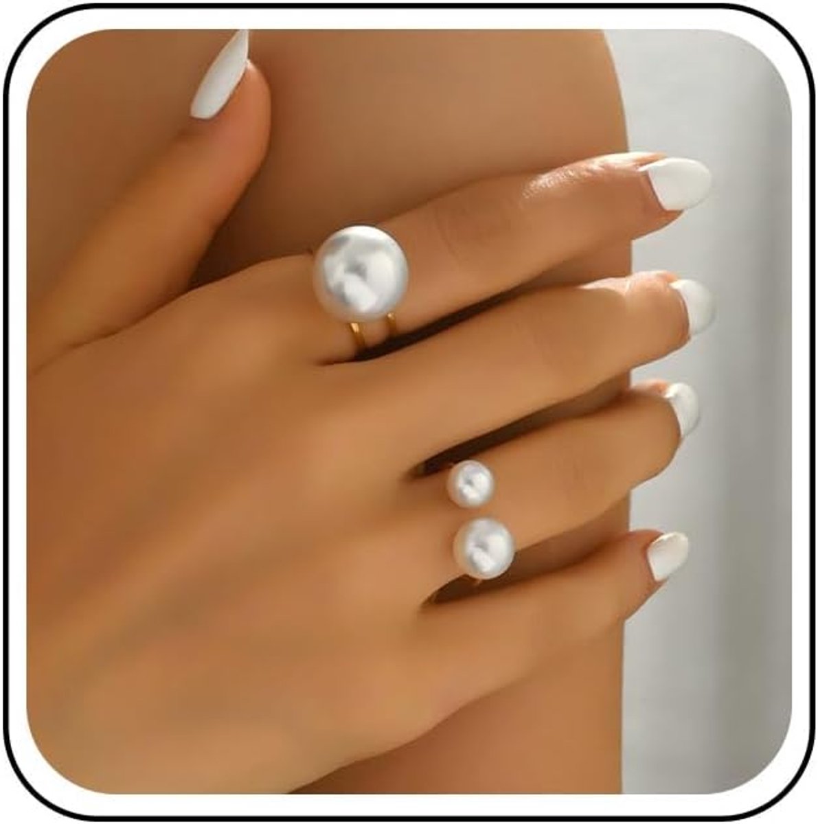 Parel Vingerring Goud Grote Parel Stapelbare Ring Statement Kralen