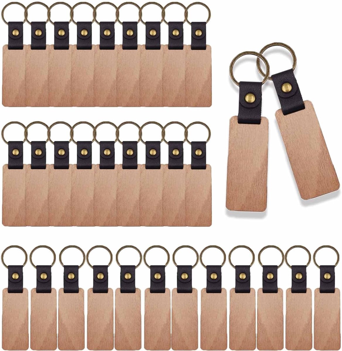 30 stuks sleutelhangers van hout, sleutelhangers om te