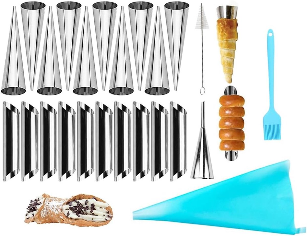 bakvorm, 23 stuks cannoli-buisjes met reinigingsborstel, iriserende