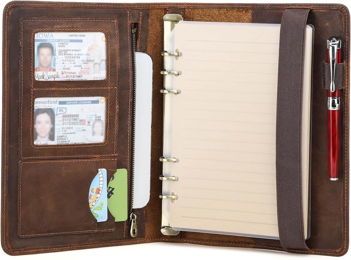Lederen A5 Notebook Case met 6 Ring Binder Multifunctionele Lederen A5 Notebook Map met Tablet Opbergvak voor ipad mini